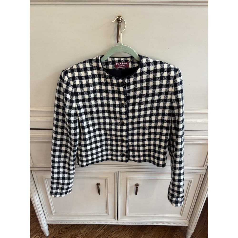 Vintage Jos. A‎ Bank Black White Checkered Blazer Mad In USA Button Details Sz 8